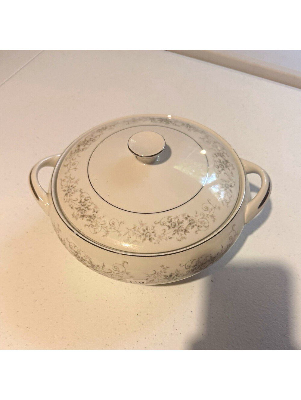 Vintage Noritake Mayfair Covered Vegetable Bowl Platinum Trim Floral China